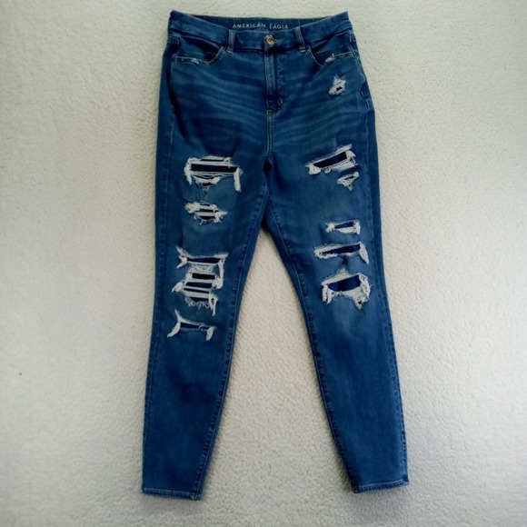 American Eagle Outfitters Denim - American Eagle Curvy Hi Rise Jegging Distressed Blue Jeans Women Size 10